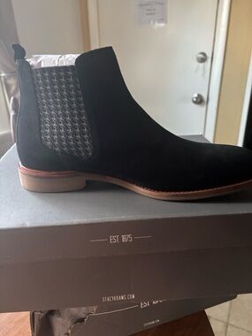 Stacy Adams mens ortholite work casual black suede Chelsea boots